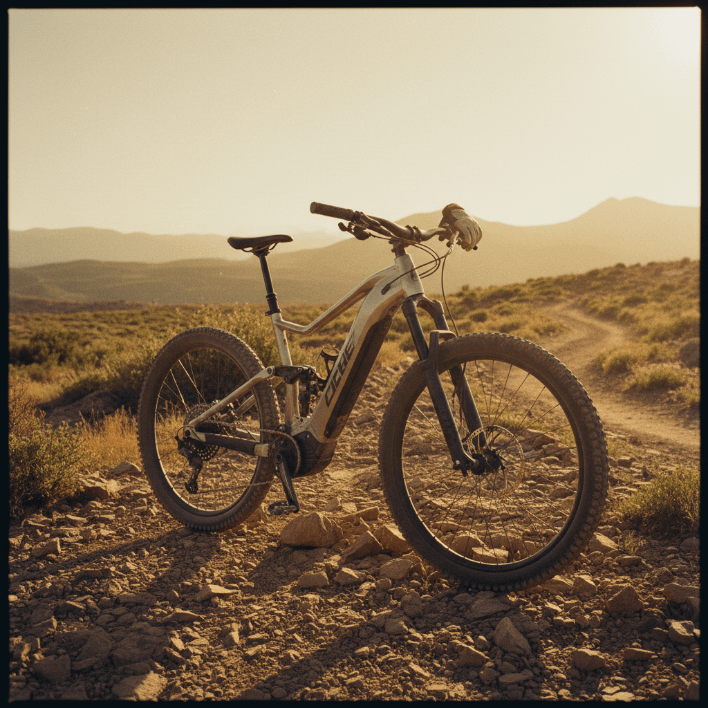 Bicicleta de montaña convertida a eléctrica en paisaje natural